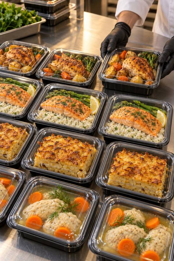 Fresh cooked meals in sealed trays